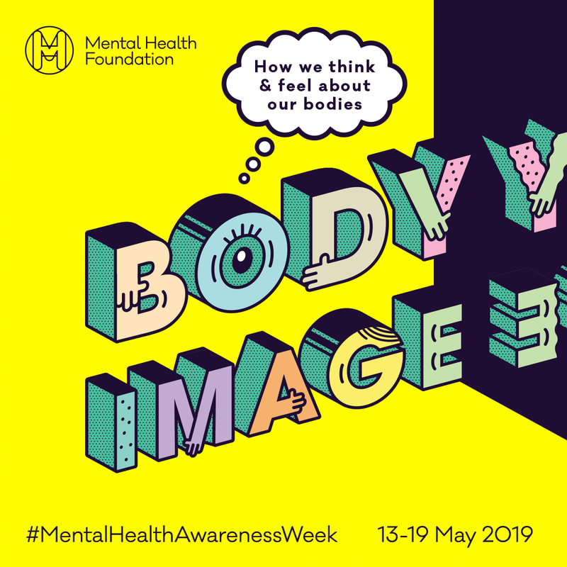 Body image sign with hashtag promoting mental health awareness week