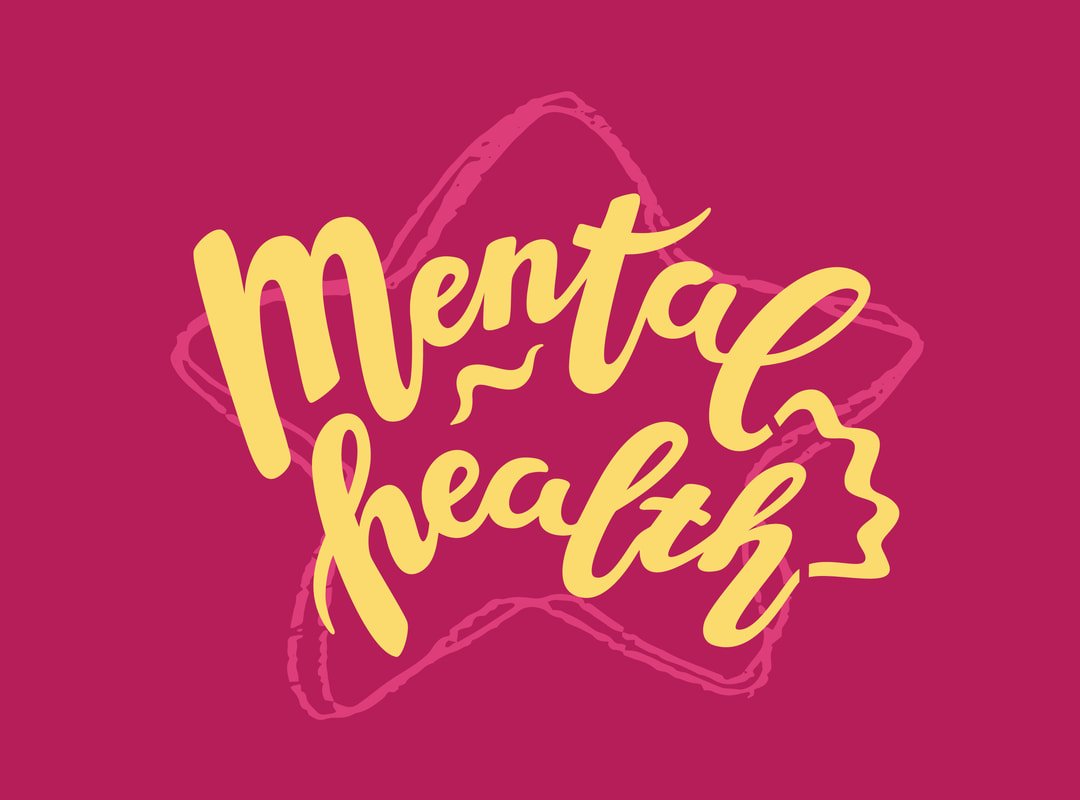 Mental health written on a red star background