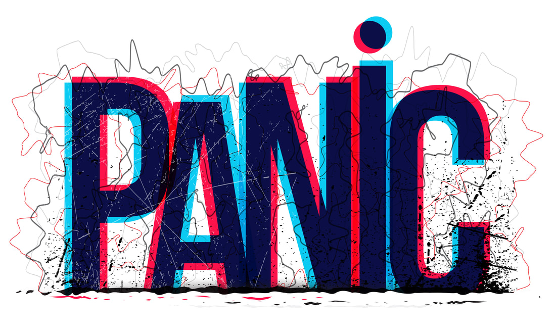 Panic written in large letters with jagged lines around it