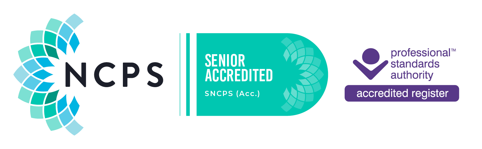 National Counselling & Psychotherapy Society Senior Accredited Member and Professional Standards Authority Accredited Register logo